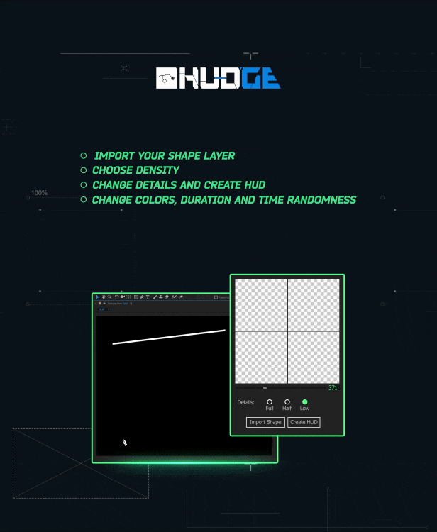 HUDGE | Generador de elementos de alta tecnología | Más de 1300 pantallas de visualización frontal: 3
